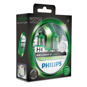 Autožárovky Philips H4 Color Vision zelené 12V 60/55W