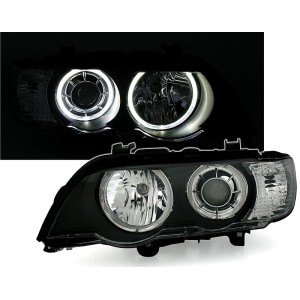 Přední čirá světla BMW X5 E53 00-03 LED ANGEL EYES černá