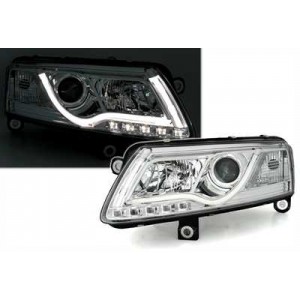 Audi A6 C6 4F (04-08) přední světla TUBE LIGHTS DRL, chrom