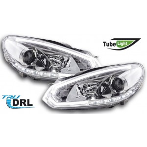 VW Golf 6 (08-12) přední světla TUBE LIGHTS DRL, chrom